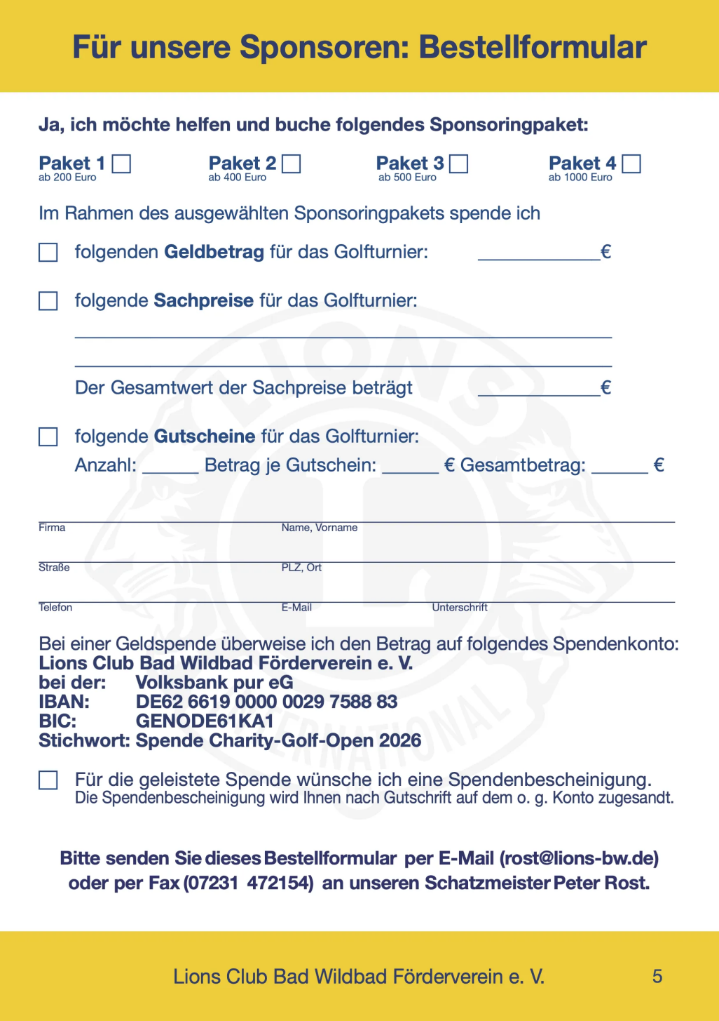 Bestellformular für Sponsoren